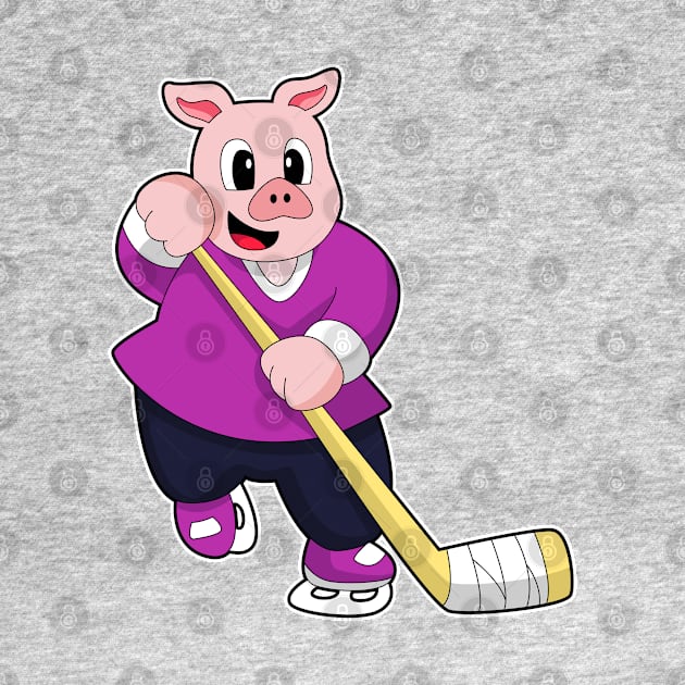 Pig at Ice hockey with Ice hockey stick by Markus Schnabel